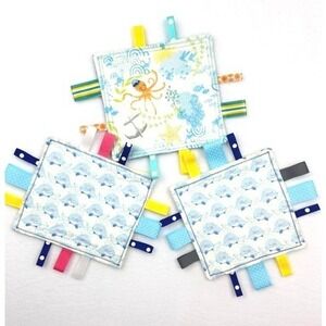 Handmade Sensory Crinkle Tag Loveys Set of 3 Cotton & Fleece - Limited Supply